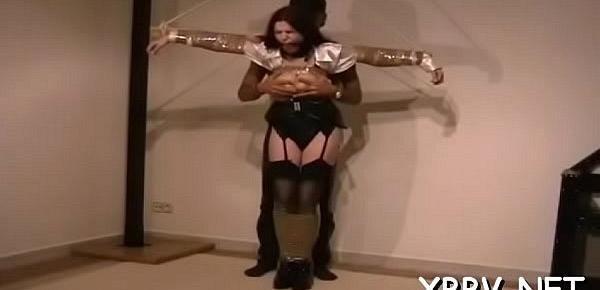  Bulky female fastened up and forced to endure bdsm xxx